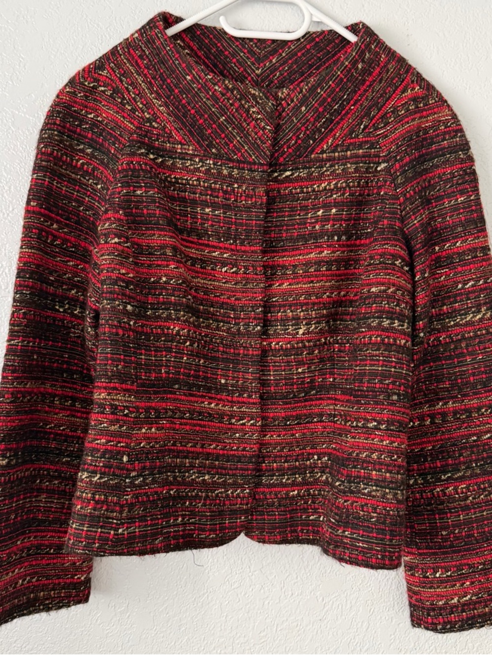 Ellen Tracy Red, Black & Gold Tweed Jacket